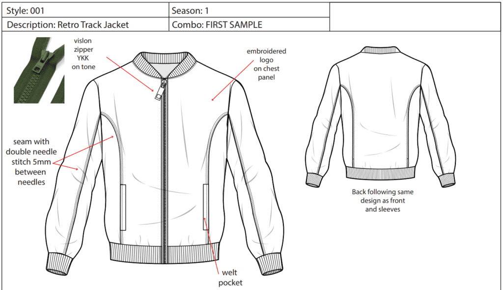 Technical sketches tech pack